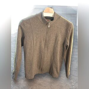 Talbots Jacket | Petite Gray Zip Outerwear w/ Lime Green Pinstripe | Size: M/P